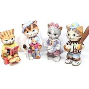 VINTAGE BC Bronson Cat Lovers Kitten Figurine Set PJs Baseball 1993 1994